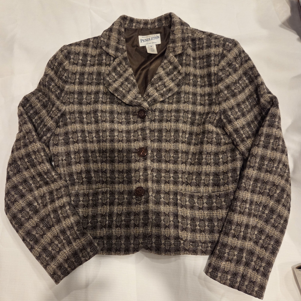 Pendleton Women's Silk Wool Brown Plaid Jacket